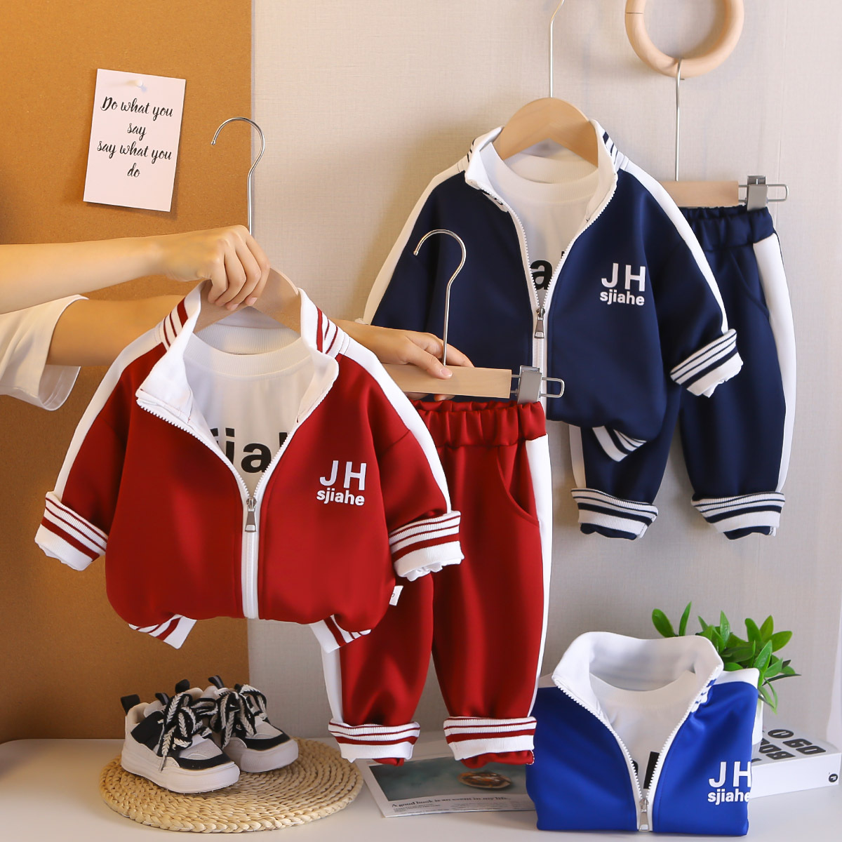 儿童新款卫衣套装春秋季亲子装开衫男童韩版外套运动三件套洋气潮