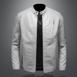2024 New Autumn Large Size Stand Collar Leather Jacket Men's Jacket Trendy Slim Men's Casual Motorcycle Leather Jacket