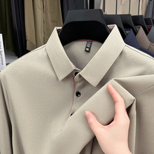 跨境外贸新款长袖男装透气宽松现货批发中年爸爸装纯色上衣polo衫