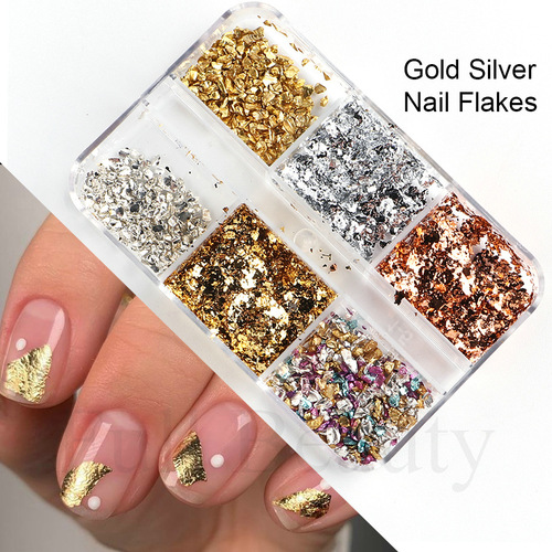 Cross-border new nail art glitter gold foil powder ins gravel gold and silver gold foil shredded paper nail jewelry flake nail