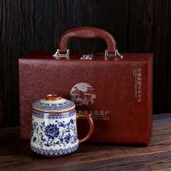 米黄汝窯青花龍陶磁器茶水分離カップお茶カップ開片はオフィスカップの工夫茶器を養うことができる