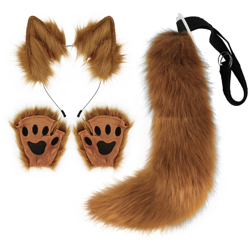 キツネの耳のカチューシャ獣の尾のハロウィンのセットの獣の爪のシミュレーションのぬいぐるみの耳のcosの装飾|undefined