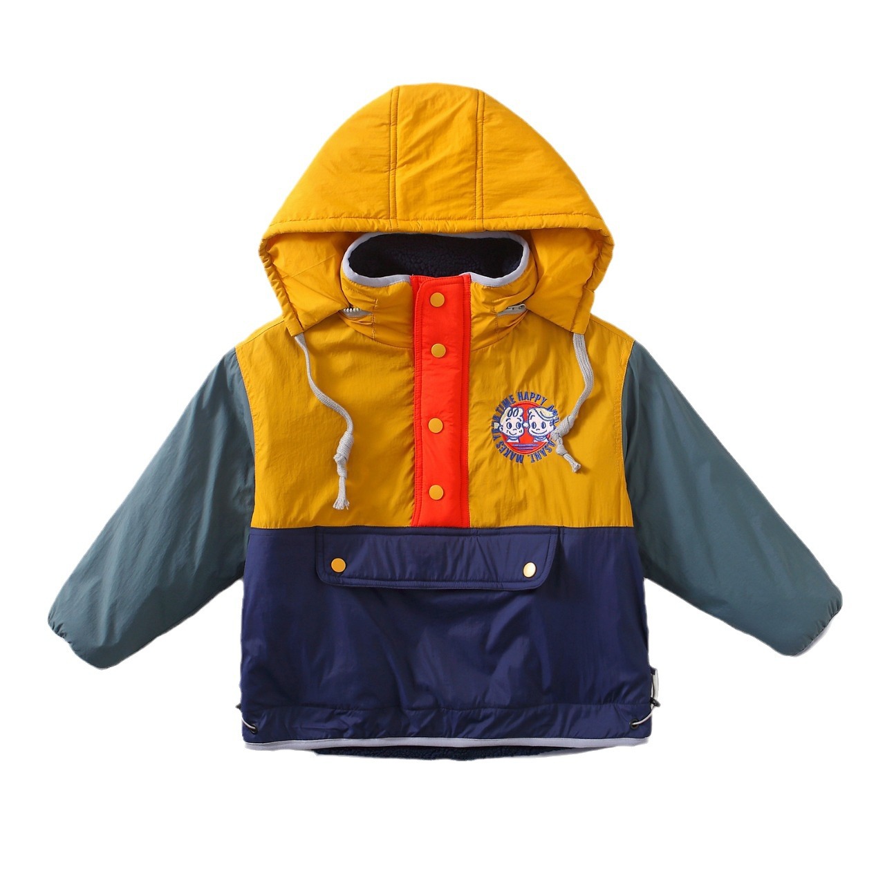 Chaqueta reversible de invierno Yuantian de estilo japonés para niños mayores, abrigo grueso de algodón con capucha de lana de cordero con bloques de colores