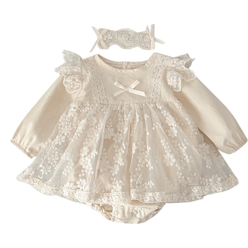 Mono para bebé niña, categoría Otoño A, ropa envolvente para bebé, estilo coreano, ropa de recién nacido, traje de gateo de encaje de manga larga