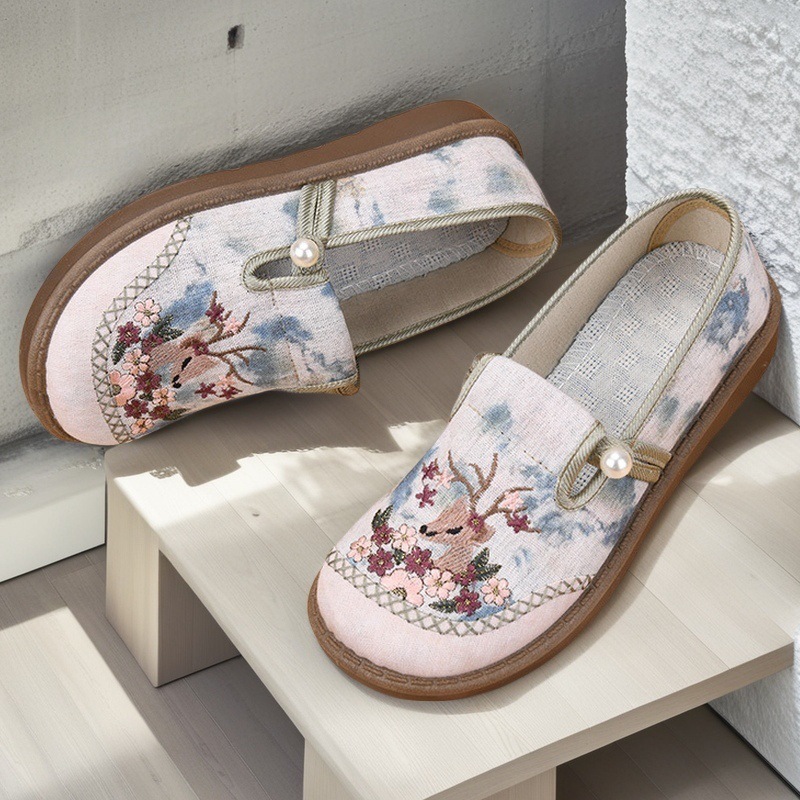 New Ethnic Style Women's Cloth Shoes for Middle-Aged and Elderly People, 2025 Spring Pvc Sole Round Toe Flat Breathable Mom Shoes New Ethnic Style Women's Cloth Shoes for Middle-Aged and Elderly People, 2025 Spring Pvc Sole Round Toe Flat Breathable Mom Shoes