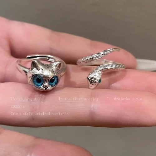Owl Silver Snake Ring Women's Exquisite Niche Design Index Finger Ring Fashion High-End Personality Best Friend Ring Tail Ring