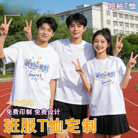 班服毕业短袖定制t恤印logo文化衫棉圆领衣服做刺绣diy团体服