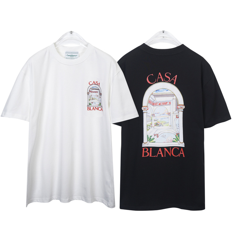 カサブランカ トレンド 半袖 夏新作 グリーン 三角文字 CASA テニスコート プリント Tシャツ|undefined
