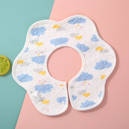 Baby Bib 100% Cotton Waterproof 360-Degree Rotating Flower Petal Cartoon Print Eating Bib