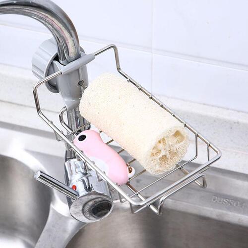 Kitchen stainless steel storage rack faucet punch-free hanging basket sponge drain rack sink rag storage rack