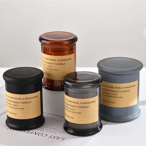 Factory transparent candle Cup with lid straight-through I-shaped cup aromatherapy candle glass large diameter glass candle holder