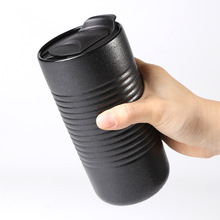 推蓋式黑白雙層隔熱無把手咖啡杯隨手雙層陶瓷杯簡約mug定制工廠