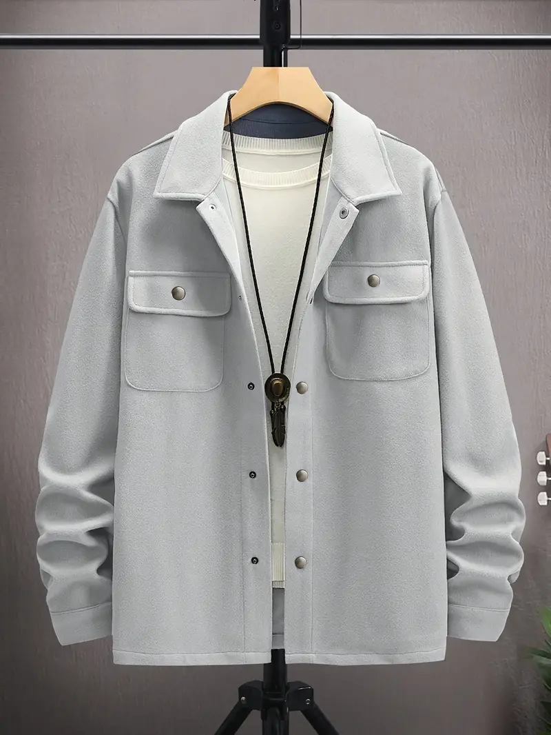 Denim Jacket Men Loose Fit Turn Down Collar Casual Outerwear_voghion.com