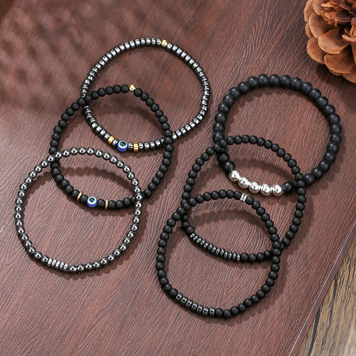 Cross-border new natural stone 6mm black agate black gallstone beaded men's bracelet simple vacation hip-hop bracelet for women