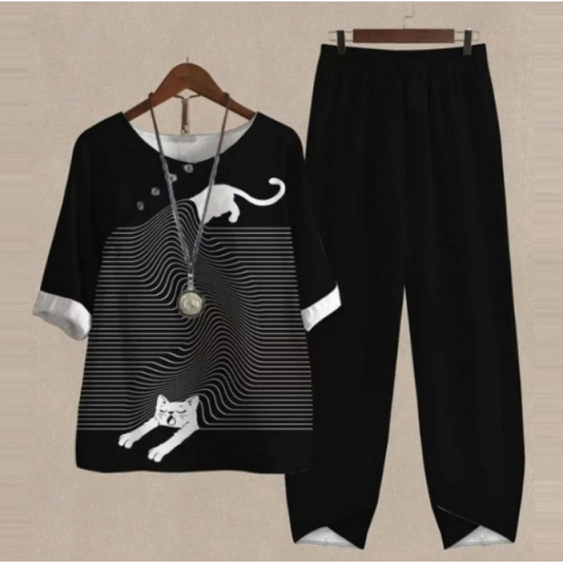 Europa y Estados Unidos trajes casuales de mujer transfronterizos de moda explosiva verano nuevo cinco mangas impresión chaqueta pantalones dos piezas