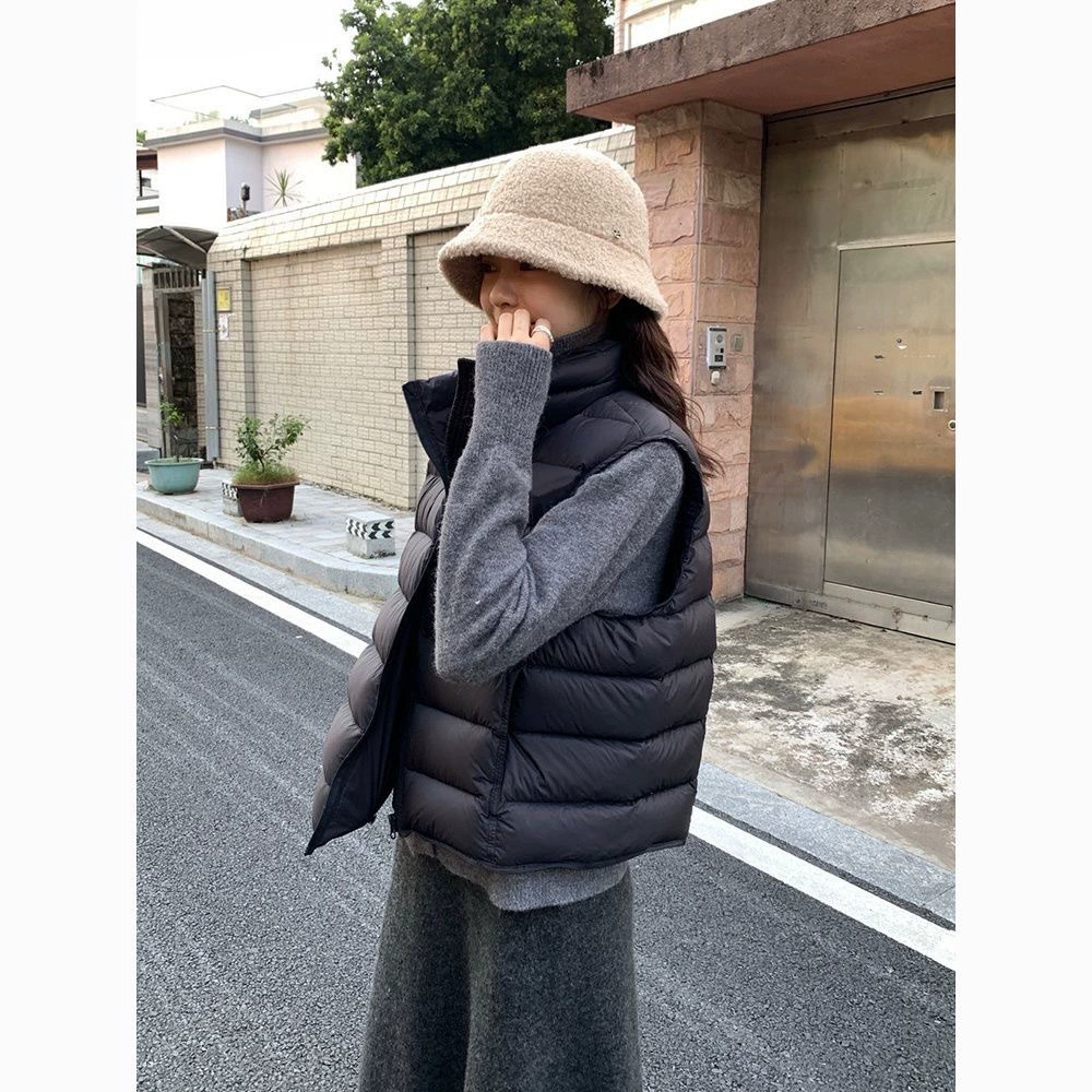 Короткая безрукавка, модная бежевые пуховик, для подростков, Oversize, утолщённый