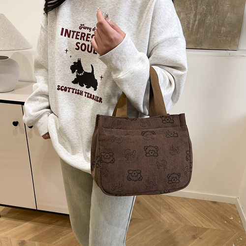 New style women's bag, printed tote bag, cartoon cat handbag, canvas backpack, underarm fashionable lunch bag