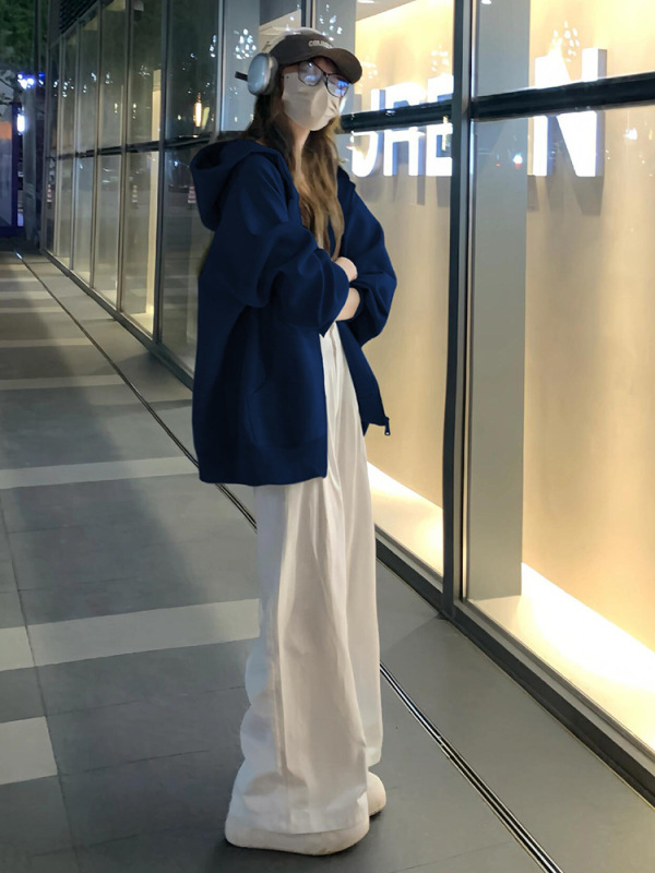 酒红色拉链开衫卫衣连帽外套女2025新款休闲宽松慵懒风长袖上衣服|undefined