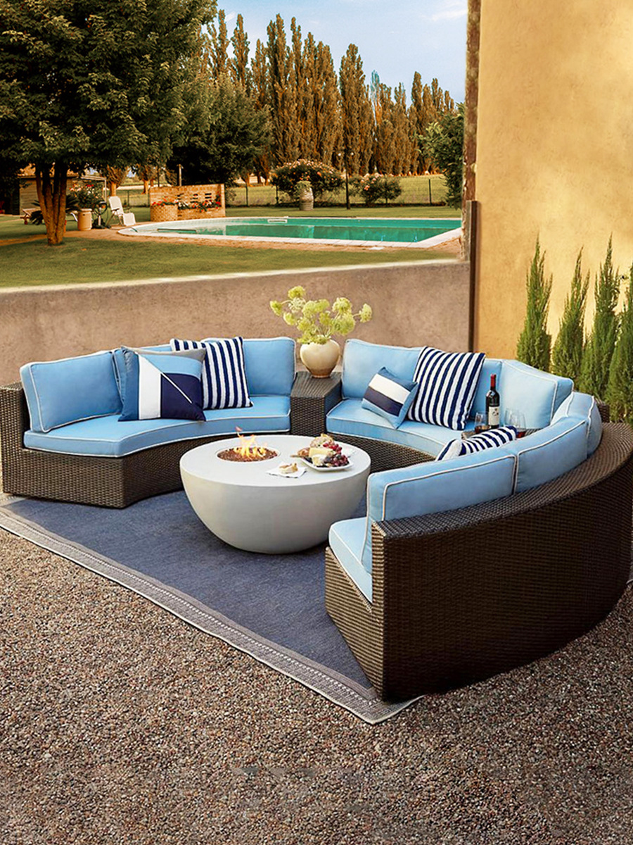 Outdoor round rattan sofa set garden courtyard half-round rattan chair sofa outdoor hotel arc-shaped living room sofa