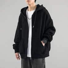 400g加绒拉链连帽卫衣男外套女贝贝绒秋冬季加厚重磅纯色潮牌开衫