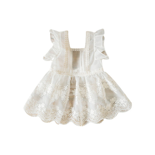 2024 Spring Strawberry Sugar Korean Children's Dress Girl Princess Dress Lace Vests Backless Skirt