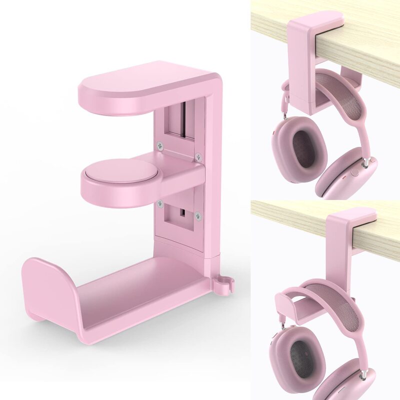 No-Drill Pc Under-Desk Gaming Headset Hook Bracket, 360-Degree Rotatable Headset Hook for Gaming