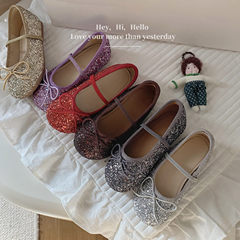 2024女童新款韓版水晶芭蕾公主鞋淺口休閒亮片配禮服演出鞋小單鞋