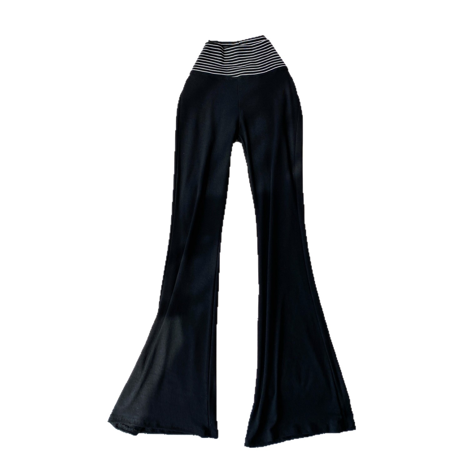 Korean Style High-Waisted Striped Flared Pants Women's Slimming Elongating Summer Bottoms Simple Stylish Polyester Capris_ecoleips.com
