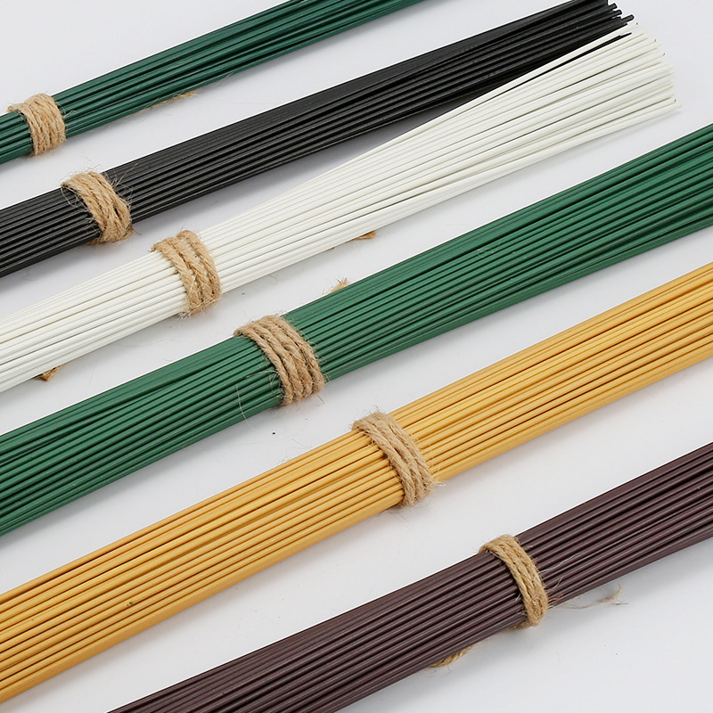 No. 2 plastic bag flower Rod handmade wire wool flower woven basket bouquet making material brown green white flower Rod diy