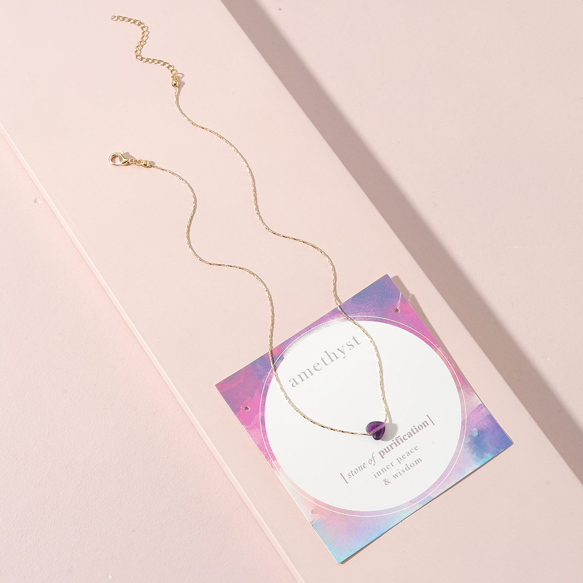 Fashion Geometric Natural Amethyst Heart Pendant Alloy Necklace