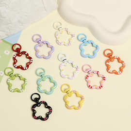 创意手绘五瓣花弹簧扣烤漆工艺合金异形钥匙扣圈diy箱包挂件配饰