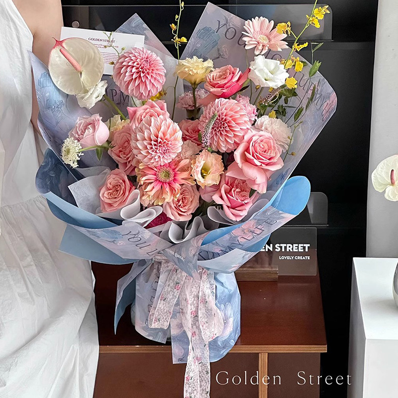 Huaxi pintura al óleo siciliana papel de embalaje de estilo de alto nivel de sensación de paquete de papel floral serie de materiales de embalaje de flores