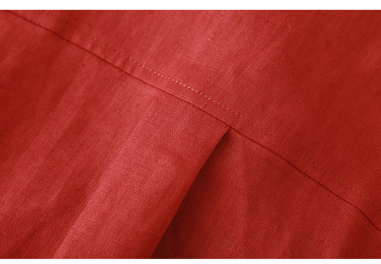 Áo sơ mi nữ linen chất lượng cao, phong cách cổ điển thư giãn, dáng rộng mùa hè — Đỏ Vermilion chi tiết 39