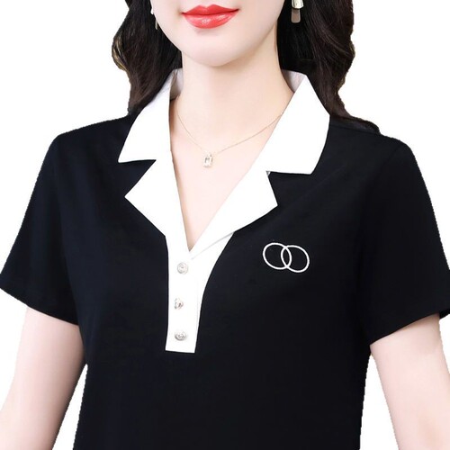 Mother's Short Sleeve T-Shirt for Women, Unique Top, Cross-Border Summer New Arrival, Loose Half-Sleeve Collar Top, Thin Style