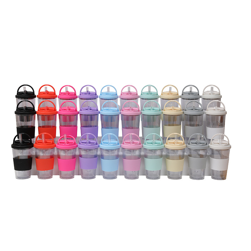 Nuevas tazas de paja de doble cubierta de bebida, tazas de plástico portátiles de alta calidad de verano al aire libre, tazas de agua de grado alimenticio