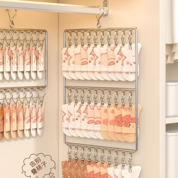 Acero inoxidable grueso percha de ropa de cabeza multi-clip calcetines de secado calcetines colgantes multifuncionales ropa interior de secado percha de ropa interior a prueba de viento