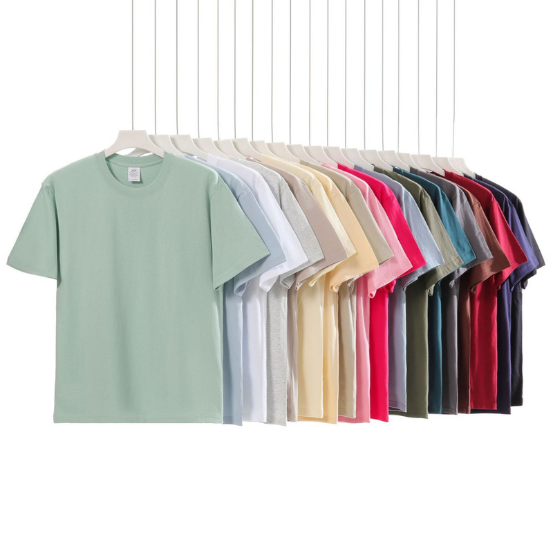 Spring and summer New 230g shoulder pure cotton solid color short sleeve T-shirt men's and women's tide round neck base blank T-shirt wholesale Spring and summer New 230g shoulder pure cotton solid color short sleeve T-shirt men's and women's tide round neck base blank T-shirt wholesale
