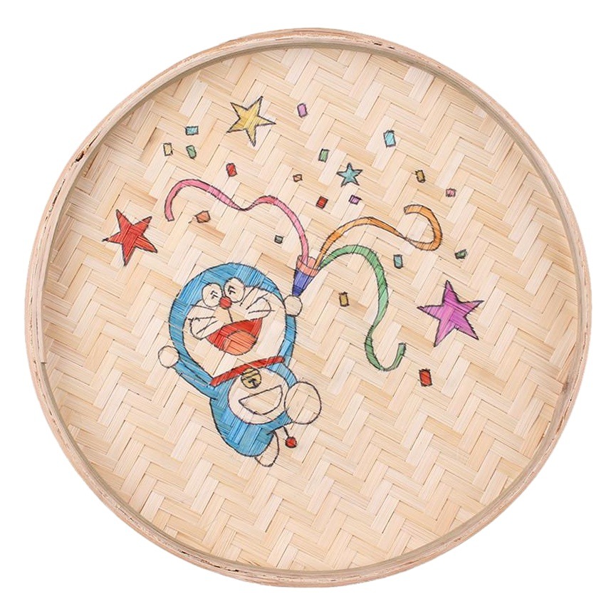 1 recogedor de bambú productos tejidos de bambú bandeja agrícola tamiz de bambú placa redonda de bambú hogar hecho a mano cesta tejida de bambú pintura decorativa