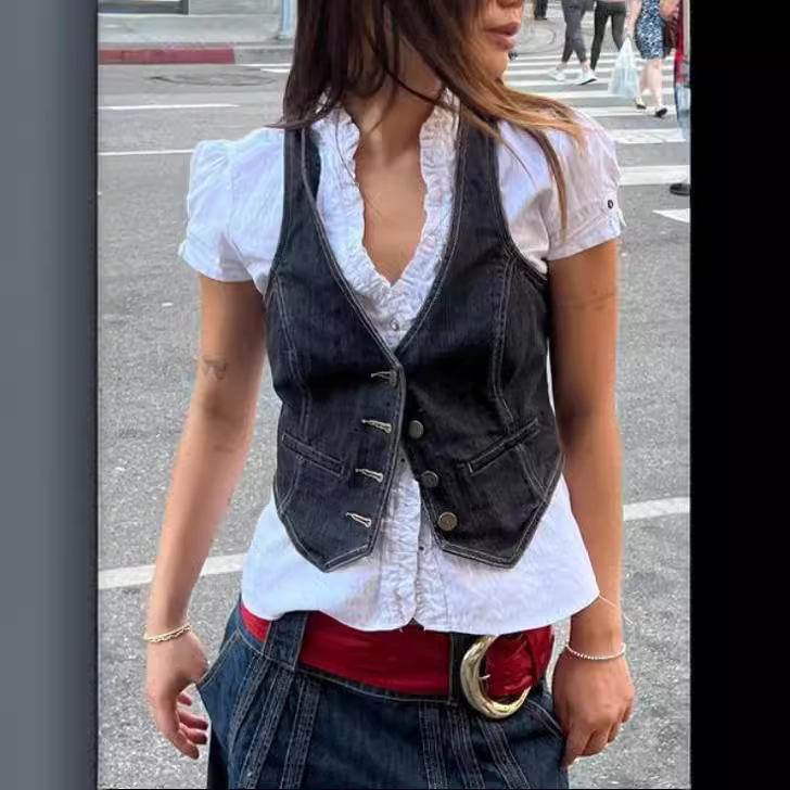 Comercio exterior europeo y americano suministro transfronterizo moda slim fit Denim chaleco para las mujeres
