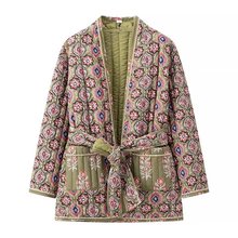 2023冬季新品欧美跨境女装街头时尚系带印花棉衣外套  w091 1726
