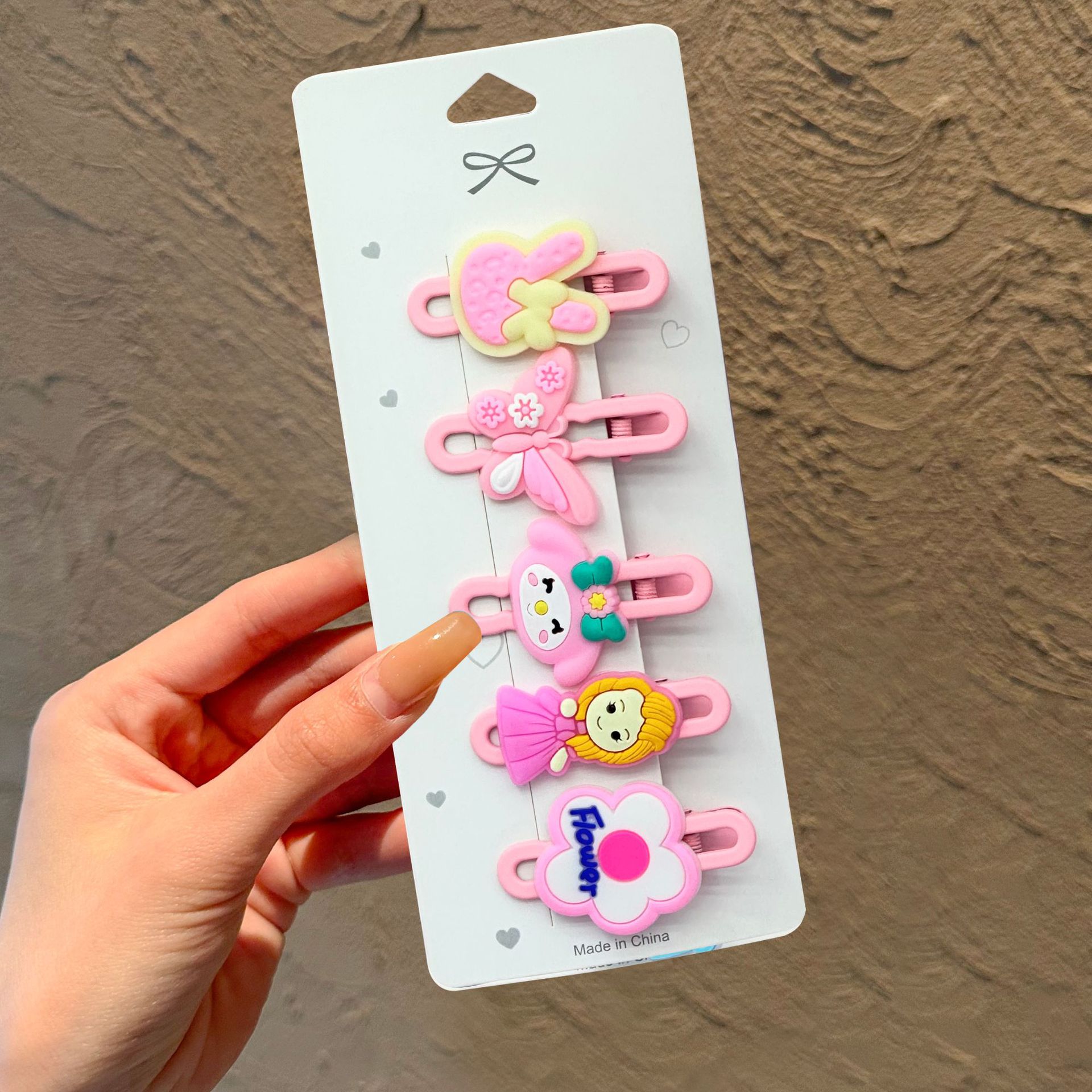 Lindo Sanrio lazo horquilla tocado niña bebé pinza de pelo roto flequillo juego de clip de una palabra para niña