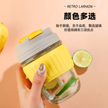 新品玻璃双饮杯 男女学生咖啡水杯 随手马克杯 简约吸管杯便携