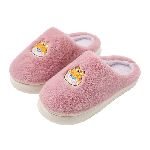 Winter New Cotton Slippers Home Indoor Thick Warm Cotton Shoes Solid Color Cartoon Embroidered Home Anti-Slip Shoes Wholesale