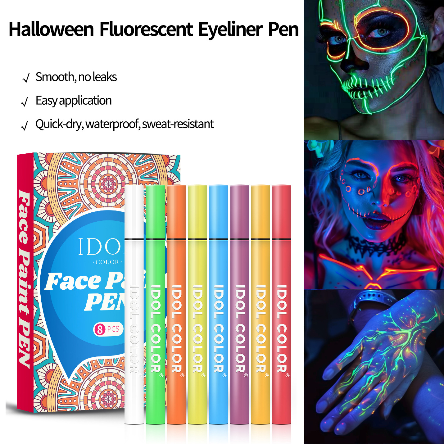 Cross-border Halloween Party Eyeliner Prom Face Fluorescent Painted Waterproof Sweat-proof Lasting Eyeliner Pen