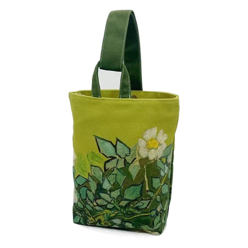 Van Gogh oil painting wild rose oil painting vintage portable walking bucket bag artistic portable wrist bag small cloth bag