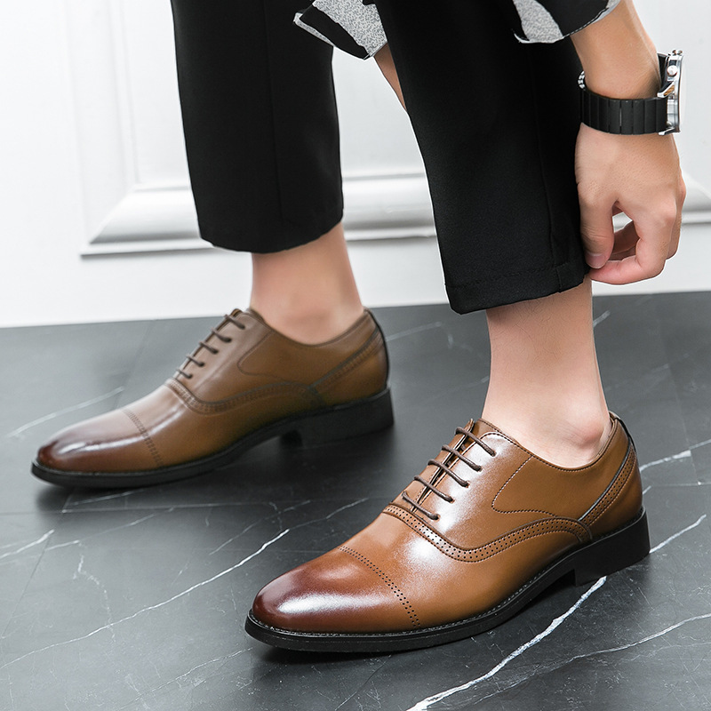 Zapatos de cuero de negocios grandes transfronterizos de moda para hombres, zapatos de Oxford simples, correa sólida, suela gruesa y alta, zapatos de cuero. image 4