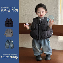 韩国童装1-3岁宝宝套装秋冬马甲坎肩毛衣加绒裤保暖三件套外出服2
