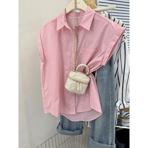 Pink Short Sleeve Blouse Women French Style Top Summer 2025 Design Sense Small Sleeveless Loose Blouse Women