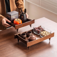 胡桃木造長方形トレーレトロ中国式宮廷風茶杯具収納皿茶点皿果物トレー