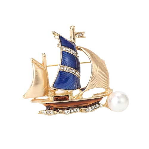 High-end temperament Korean-style brooch for women, featuring a oil ship sail design, with pearls and a stylish anti-slip fastener, elegant and fashionable.